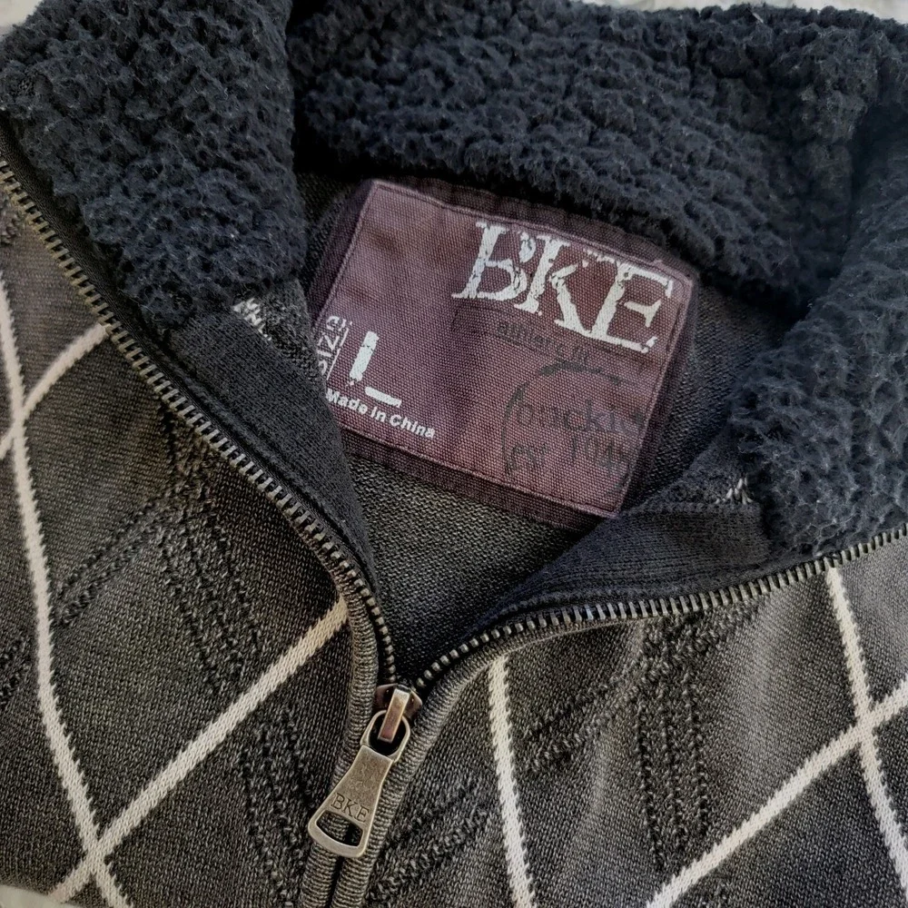 BKE Buckle Argyle 1/4 Zip Fleece Collar Pullover Mens Large 100% Cotton